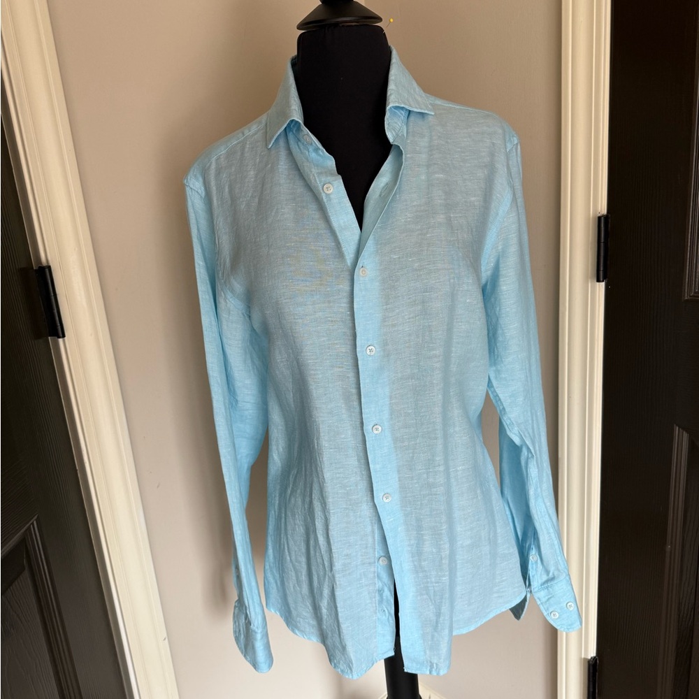 Porter &Ash linen Light Blue Button-Up Shirt s